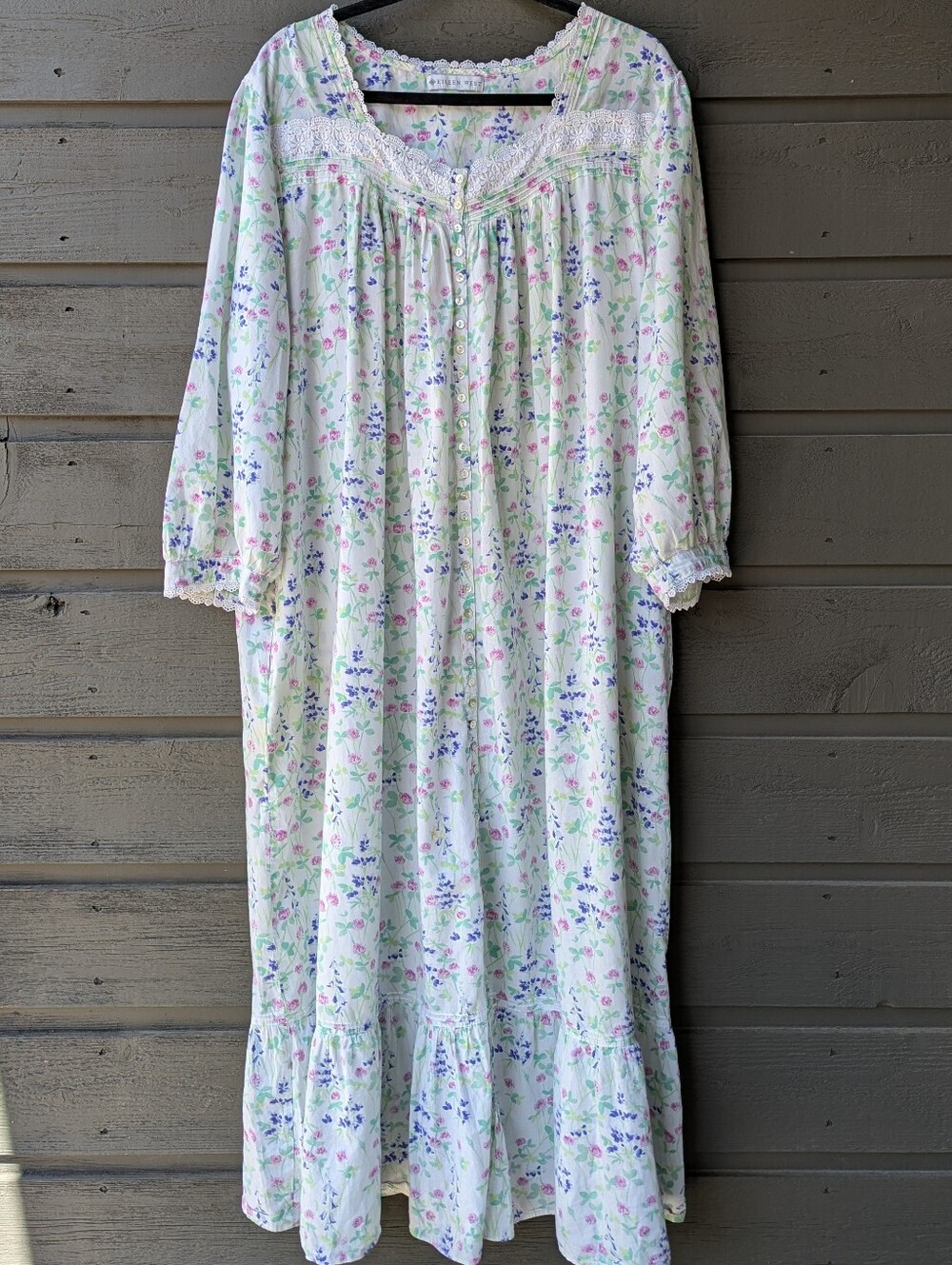 Eileen West Ditsy Floral 100% Cotton Full Length Long Sleeve Nightgown Dress 2X